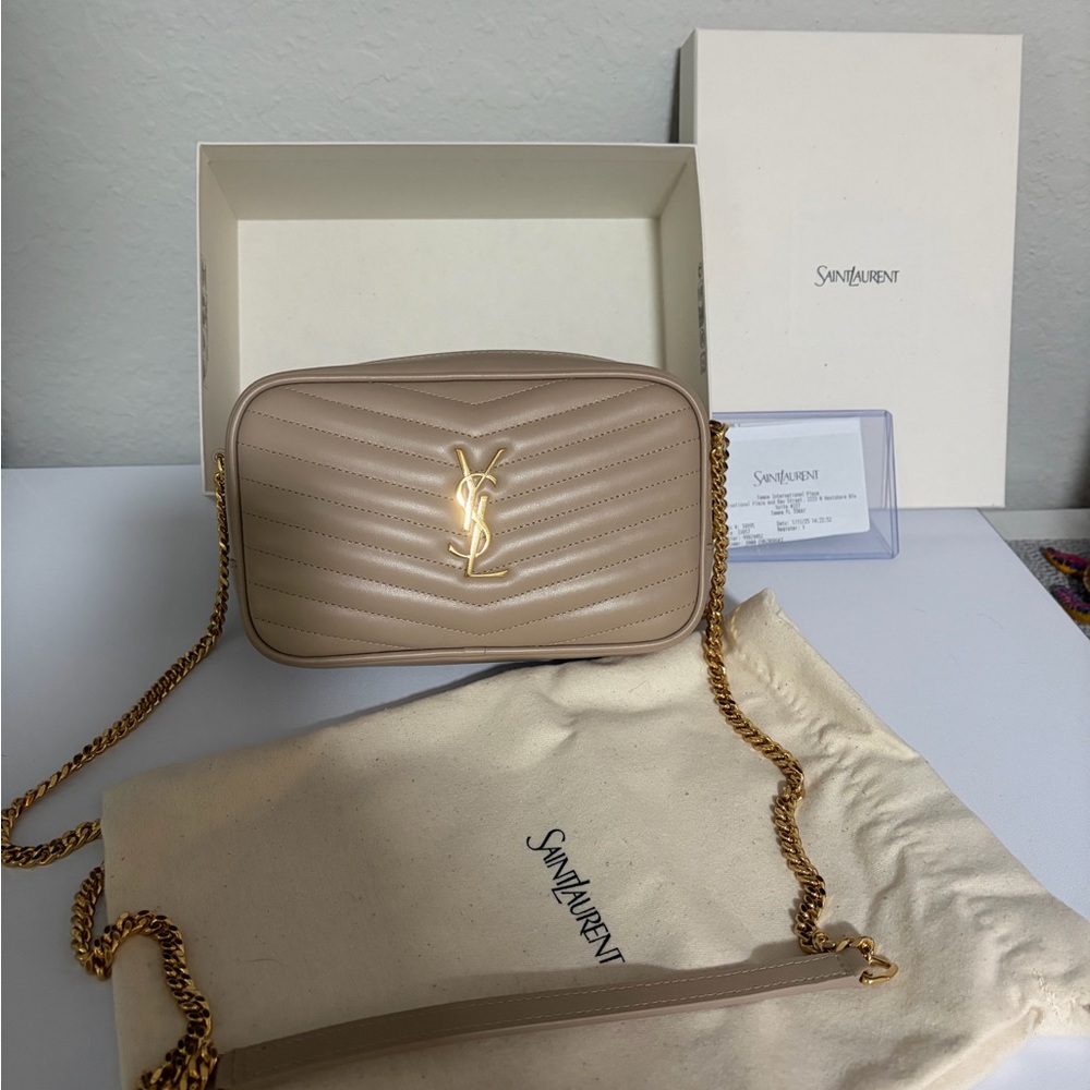 Saint Laurent Taupe Quilted Crossbody Bag